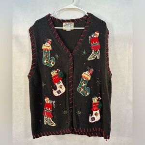 VTG Heirloom Collectibles 2003 Ugly Christmas Sweater Cardigan Vest Size XL